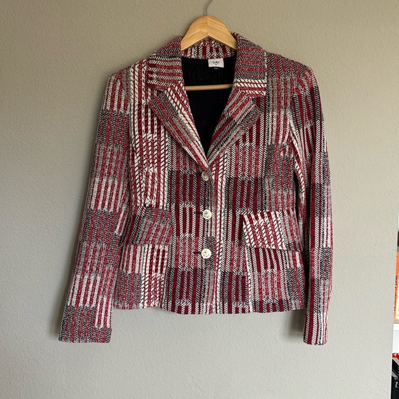 CAbi Jackets & Blazers - Cabi XS red black striped shoulder pad unlined blazer